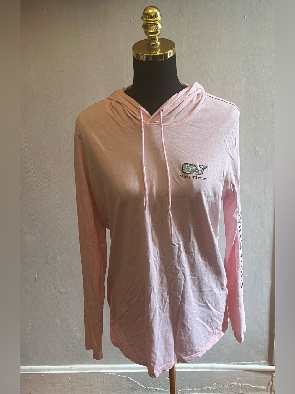 Vineyard Vines Lightweight Pink Hooded Long Sleeve Shirt Logo Cotton Size Large